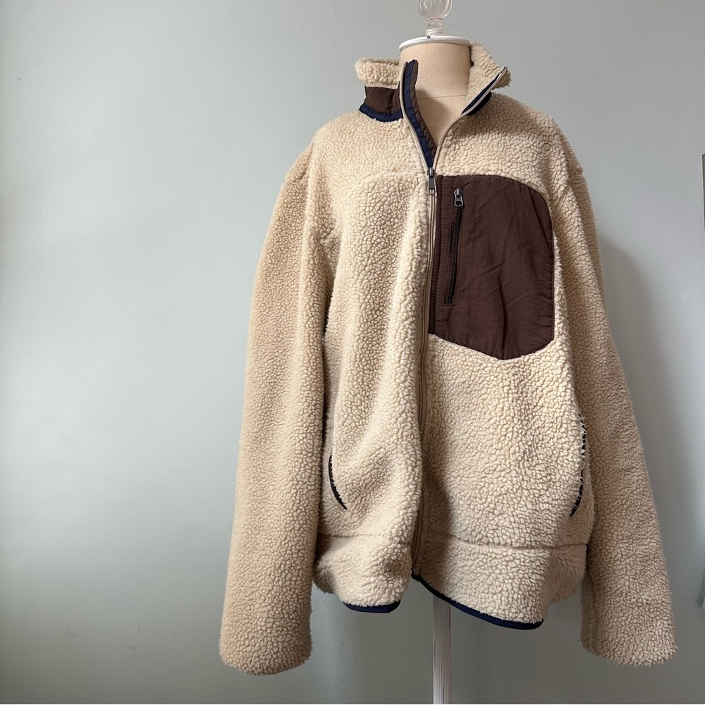 Merona Sherpa Fleece Khaki Full Zip Mesh Lined Outdoor Jacket